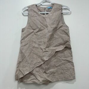 J Mclaughlin Theodora Top XS Tan Checkered Sleeveless 100$‎ Linen Minimal NWT